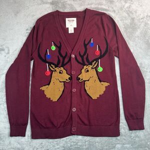 Mossimo Sweater Adult Small Burgundy Reindeer Novelty Ugly Christmas Cardigan
